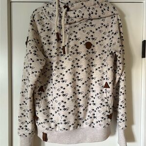 Naketano Beige and Black Bird Print Hoodie